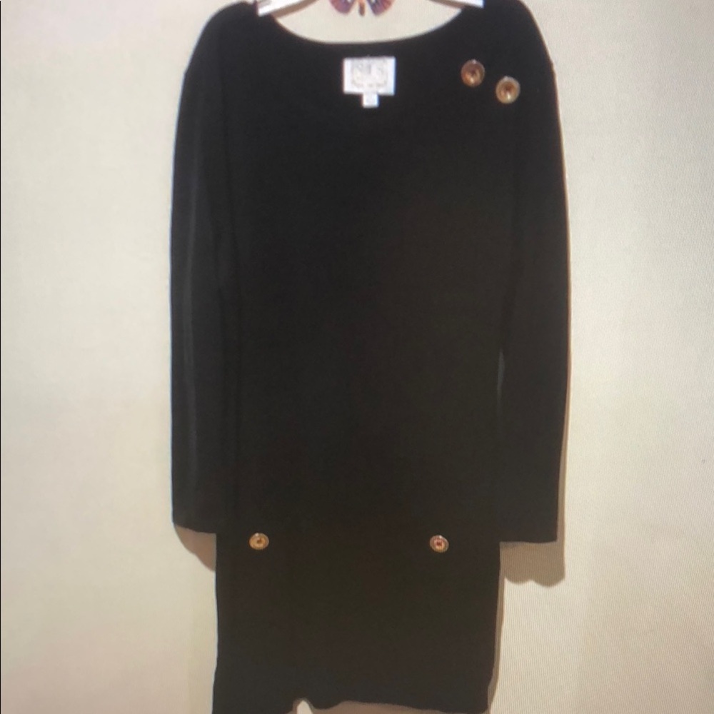 ❤️ SAIL TO SABLE BLACK SHIFT DRESS WITH GOLD BUTTONS, MEDIUM